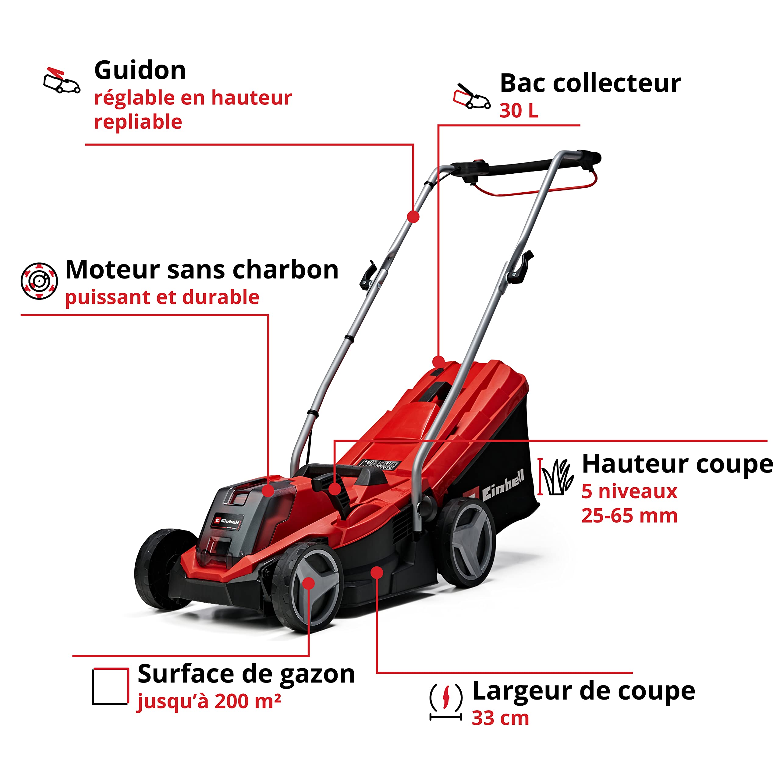 Tondeuse à gazon sans fil 18V Einhell 33 cm avec batterie 4Ah et chargeur – 200m²