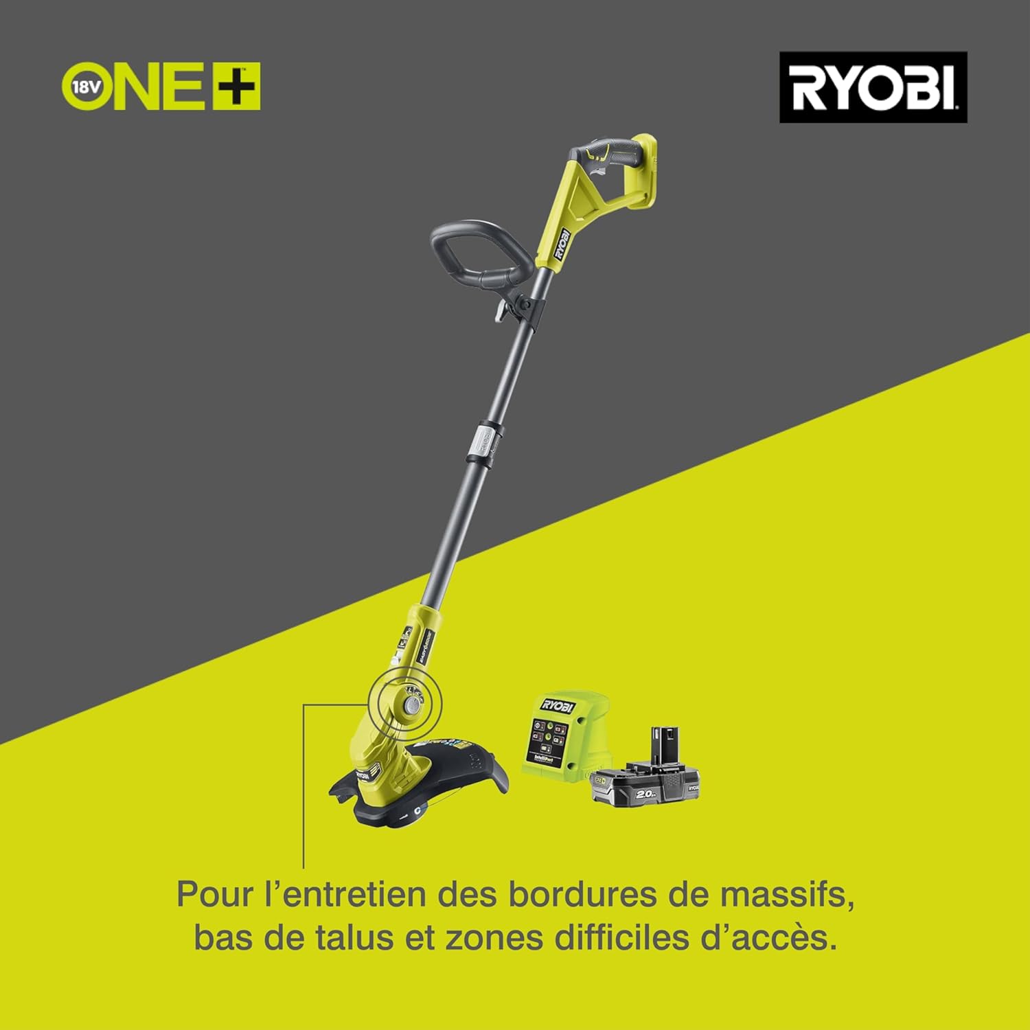 Ryobi- Coupe-Bordures/Dresse-Bordures 18V One+™ - 25/30 cm (1 x 2 Ah) - RLT183220S